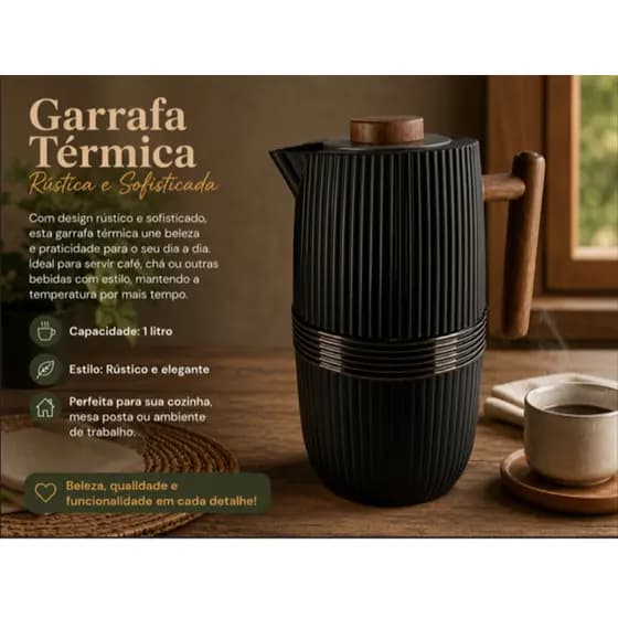 Garrafa Térmica 1 L Para Café Chá Com Ampola Vidro Bico Antigotas Tampa Click