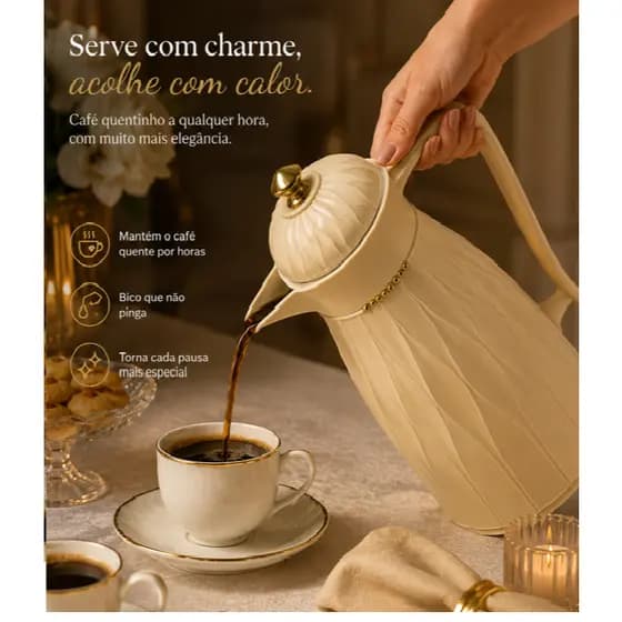 Garrafa Térmica Café Chá 1 L Abertura Click Luxo Mesa Posta Tuut Bege