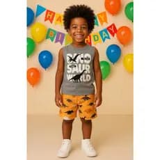 Conjunto Infantil Masculino Bermuda e Camiseta 100% Algodão Verão Roupa Menino Regata e Short Tamanhos 2 4 6 e 8 Anos