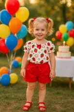 Conjunto Menina Infantil Feminino Verão 100% Algodão Blusa Ombro a Ombro + Short Fresquinho Tamanhos 2 a 6 Anos Conforta