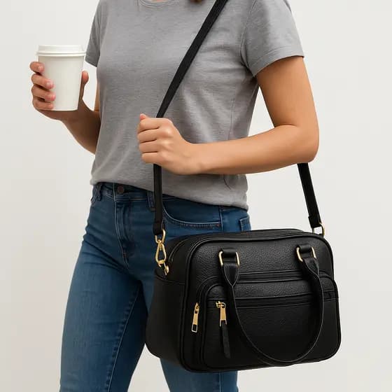 Bolsa Casual Feminina Tiracolo de Couro Ecológico Preta Média Moderna Bolsa de Ombro Bolsa de Mão Bolsa Espaçosa Cores!!