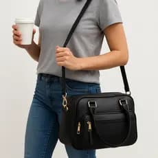 Bolsa Casual Feminina Tiracolo de Couro Ecológico Preta Média Moderna Bolsa de Ombro Bolsa de Mão Bolsa Espaçosa Cores!!
