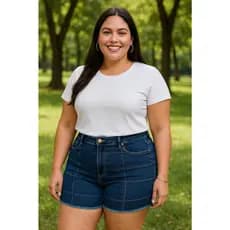 Shorts Jeans Feminino Plus Size Cintura Alta Lycra Elastano Meia Coxa Desfiado!