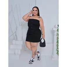 Saia Feminina Cintura Alta e Cropped Conjunto Plus Size Lastex Algodão Lycra Elastano 44-54 Moda Tendencia Preto Bege Cl