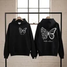 Moletom Feminino Borboleta Butterfly Premium Algodão Flanelado Blusa de Frio Canguru com Capuz Estilo Urbano Streetwear