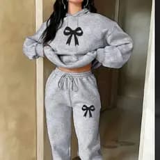Kit Conjunto Moletom Feminino Calça e Casaco De Frio Com Bolso Cordinha Manga Longa Abrigo