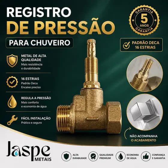 Registro Pressão 3/4 Metal Polegada 25mm – 16 Estrias Compatível com Deca