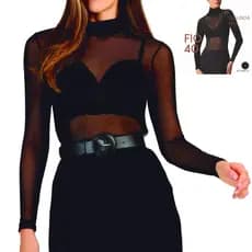 Blusa Segunda Pele Fio 40 Manga Longa SELENE Original Gola Alta Preta Transparente Moda Inverno