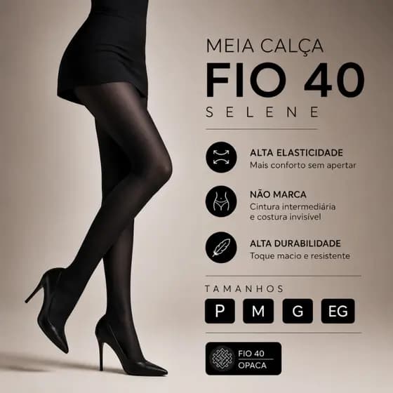 Meia Calça Feminina Selene Fio 40 Opaca com Elastano Confortável Modela Corpo Ref 9650