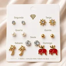 Kit 2 Cartelas 7 Pares Brinco Semana Feminino Cada Dia um estilo Elegante Casual Sortidos