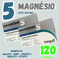 5 magnésios - Óxido, Dimalato, Bisglicinato, Taurato e Citrato  dose máxima - 60 cápsulas- Katingua
