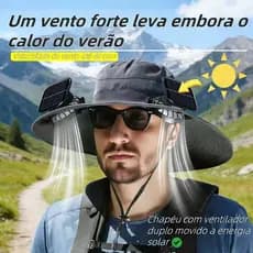 Chapéu De Sol Aba Larga Com Ventilador Solar Duplo – Proteção UV e Refresco Máximo