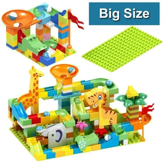 90-200Pcs DIY DUPLO Animal Mármore Corrida Bolas Labirinto Funil Slide Tamanho Grande Tijolos Blocos De Construção Brinq