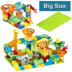90-200Pcs DIY DUPLO Animal Mármore Corrida Bolas Labirinto Funil Slide Tamanho Grande Tijolos Blocos De Construção Brinq