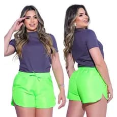 Shortinho Shorts Feminino Moda Casual Cores Viva Praia Piscina Short Tactel Verão 2025