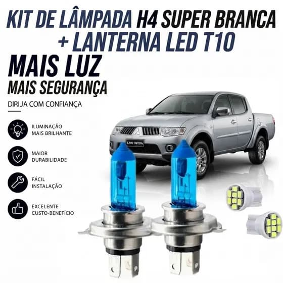 Lâmpada farol ALTO / BAIXO - SUPER BRANCA MITSUBISHI L200 TRITON 2007 ATÉ 2017