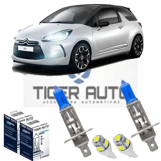 Lâmpada farol ALTO super branca + Led lanterna par  CITROEN DS3 2008 ATÉ 2013