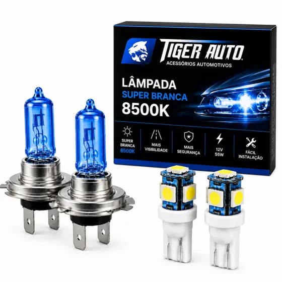 Par Lampada H7 Super Branca Tiger Auto 8500k + Brinde Pingo Led T10