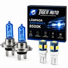 Par Lampada H7 Super Branca Tiger Auto 8500k + Brinde Pingo Led T10
