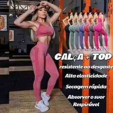 Kit Conjunto Esportivo Academia Feminino- Top e Legging, Cintura Alta, Sem Costura, Levanta Bumbum