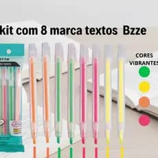 kit Com Até 8 Marca Textos Sortidos Em Corpo Transparente e Cores Fortes e Vibrantes Escolar Bazze