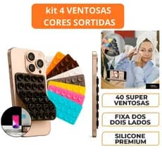 Kit 4 Suporte  Ventosa de Silicone Para Celular Todas as Superfícies Lisas