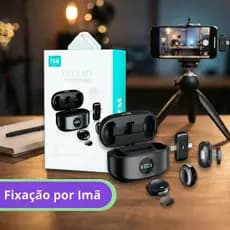 Microfone lapela sem fio  magnético profissional  2 em 1 tipo-C e Iphone com cancelamento de ruído
