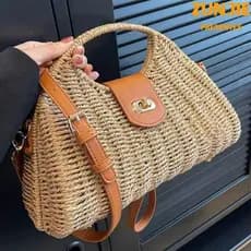 Bolsa Palha Com Alça De Mão E Transversal Bolsa De Grande Volume Bolsa Alta Qualidade E Estilosa SZJ-68029