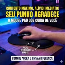 Mouse Pad com Apoio de Punho – Ergonômico, Macio e Antiderrapante