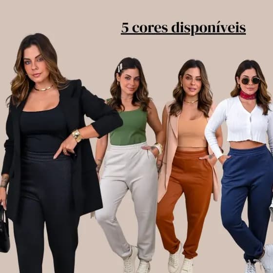 Calça Jogger Feminina Moletom Cintura Alta Com Bolso