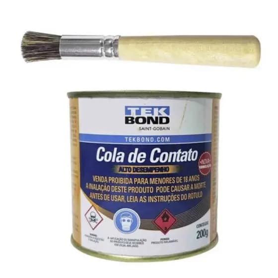 Cola de Contato Tek Bond 200g com Pincel Alta Fixação Couro Espuma PU Tecido Carpete Uso Profissional