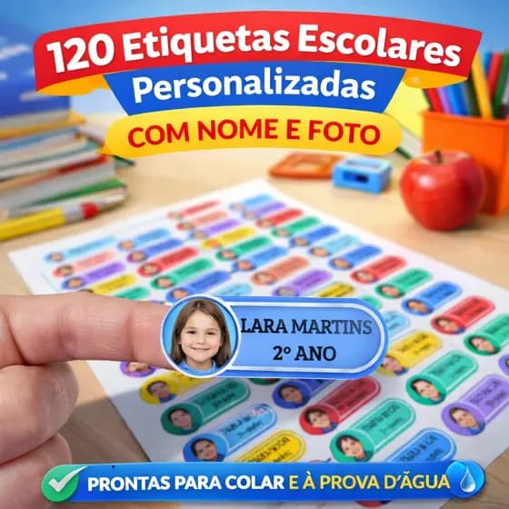 Kit com 160 unidades Etiquetas Escolares Personalizadas COM FOTO / Etiqueta Escolar