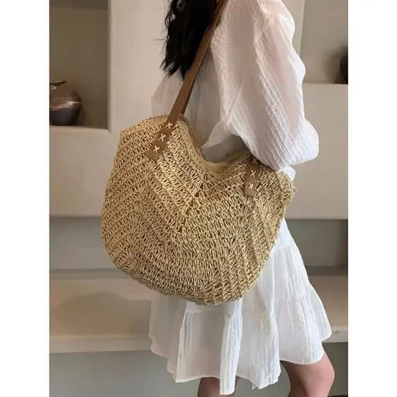 Bolsa de palha feminina de praia saco grande De Verão com alça de ombro cd12
