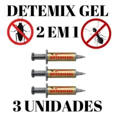 Kit com 3 Detemix Gel 2 em 1: Contra Baratas e Formigas