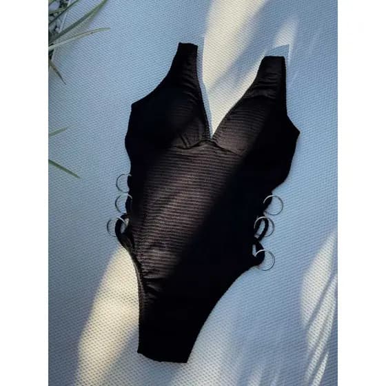 Body Maiô  Feminino Versátil Canelado Preto com Bojo Sofisticação para Praia e Looks Casuais