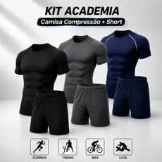 Kit Camisa de Compressão + Short Dri-fit Masculino Camiseta Academia Treino BASICO Corrida