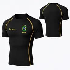 Camisa Brasil de Compressão Masculina Camiseta Academia Treino Bleiz Jogador