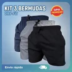 Kit 3 Bermudas Dry fit de Elastano Bermuda de Praia Futebol e Academia