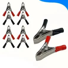 Kit garra jacaré 10 un pequena clip para bateria 10a 5cm vermelho e preto