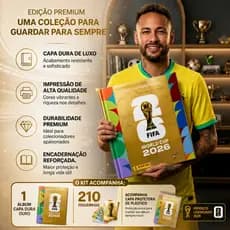 Kit Album da Copa do Mundo Capa Dura Ouro + 210 Figurinhas + Capa Protetora