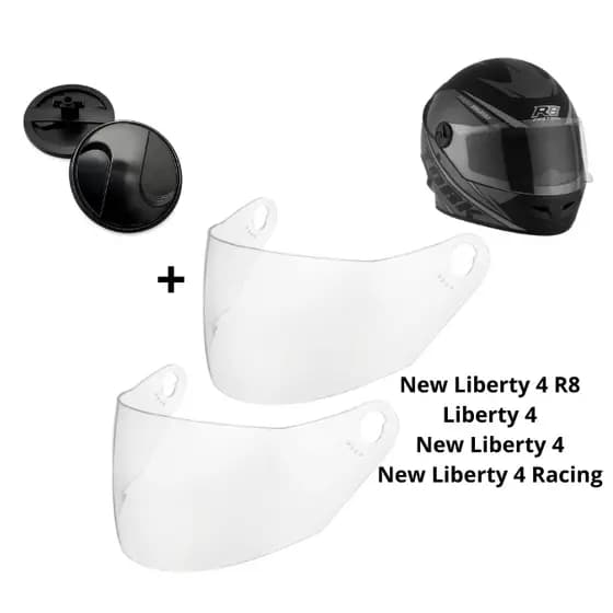 2 Viseiras Cristais Compatíveis Capacete Pro Tork New Liberty 4 R8 + 1 Par Botão Fixador