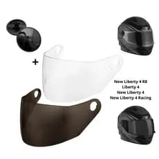 Viseira Cristal e Fumê Para Capacete New Liberty 4 R8 Compatível Pro Tork + 1 Par Botão Fixador