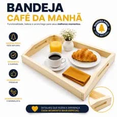 Bandeja de madeira pinus para servir café da manha decoração artesanato