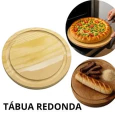 Tábua Redonda de Madeira Pinus para Corte e Servir Frios, Petiscos, Alimentos e Uso Diário