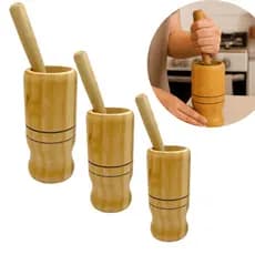Kit Pilão Socador de Madeira P M G Ideal para Alho Temperos e Ervas no Uso Diário