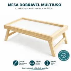 Mesa Bandeja Madeira Café Manhã Na Cama Refeição Articulada Portátil Dobrável pezinho mdf 38x24cm