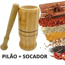 Pilão Socador de Madeira almofariz gral Machucador Moedor manual Macerador Pestilo temperos