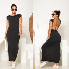 Vestido Feminino Justo de Costas Nua Longo Decote Costa Casual Estiloso