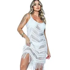 Saída de Praia Regata Elegante Tricô Franja Vestido