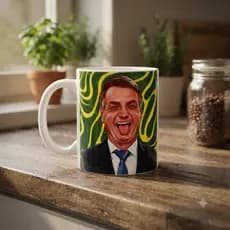 Caneca Divertida Bolsonaro Não Falo Sobre Política 325ml  Estampa Dupla com Arte Temática Presente Criativo
